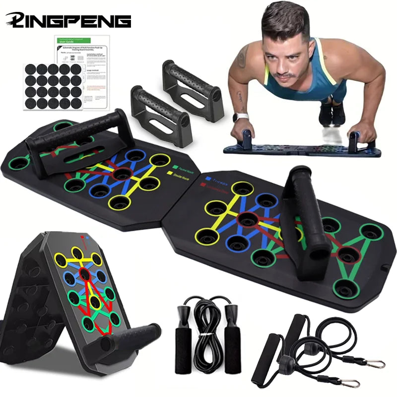 Portable Multifunctional Push-Up Board with Handles - Foldable Fitness Equipment for Comprehensive Chest, Abdomen, Arms, and Back Training